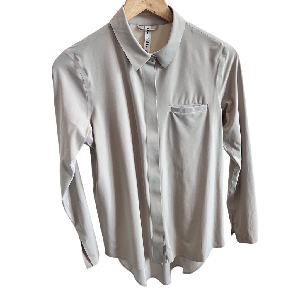 Athleta UPF 50 Beige Long Sleeve Button Down Stretch Breathable Shirt size XS